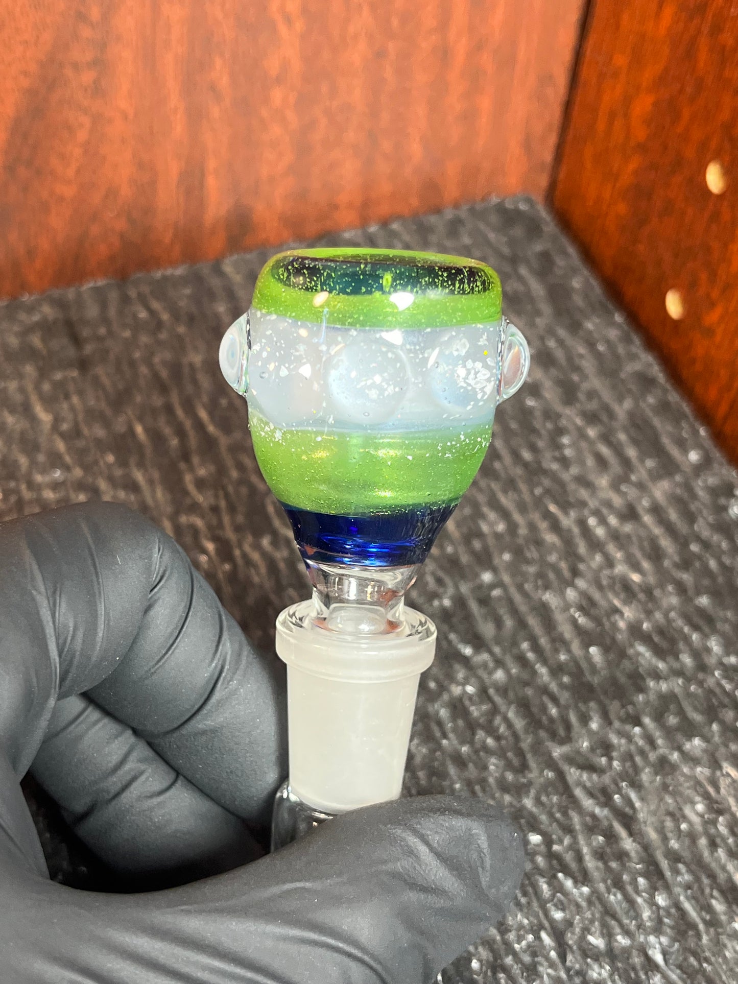 14 mm Blue and Green Encalmo bowl with Crushed Opal