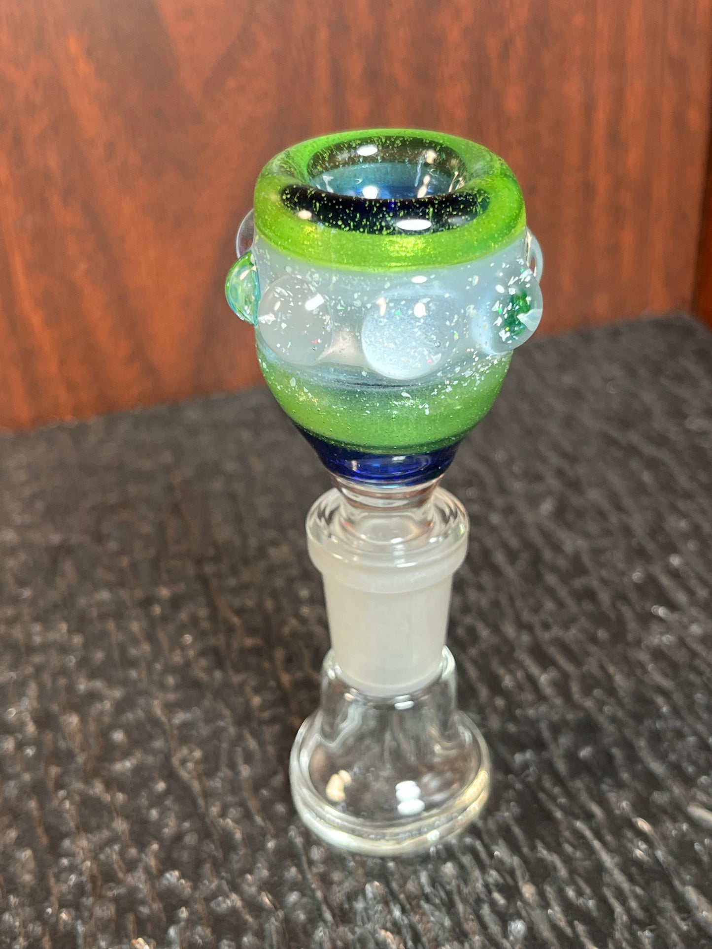 14 mm Blue and Green Encalmo bowl with Crushed Opal