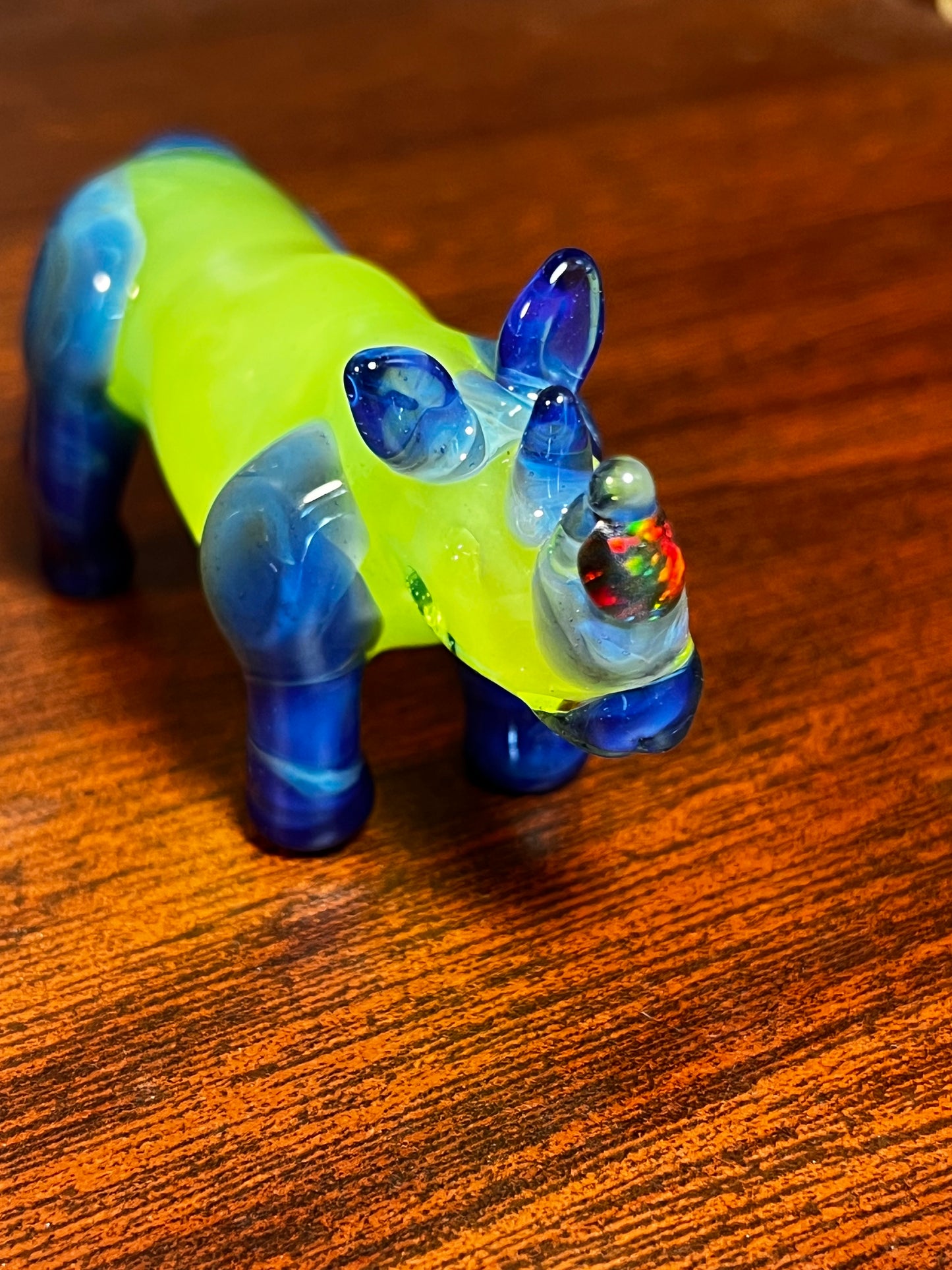 Blue & Green Rhino w/ Black Opal Horn