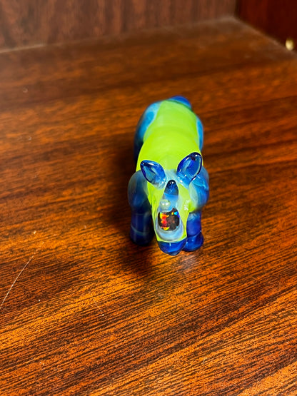 Blue & Green Rhino w/ Black Opal Horn