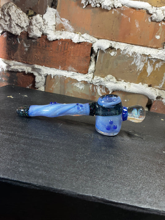 Blue and Black Crushed Opal Hammer Pipe with Crushed Opal Marble